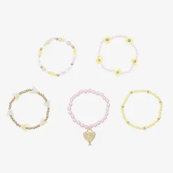 Girls Pink & Yellow Bead Bracelets (5 Pack)