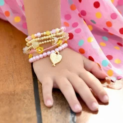 Girls Pink & Yellow Bead Bracelets (5 Pack)