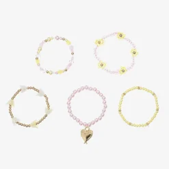 Girls Pink & Yellow Bead Bracelets (5 Pack)