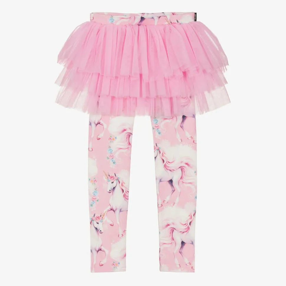 Girls Pink Cotton & Tulle Unicorn Leggings
