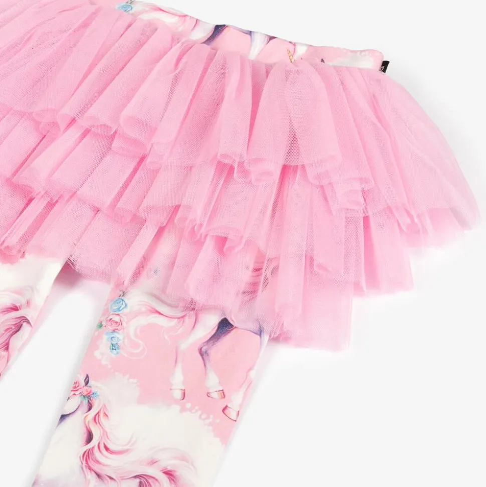 Girls Pink Cotton & Tulle Unicorn Leggings