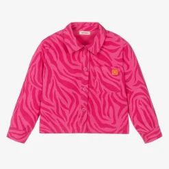 Girls Pink Cotton Animal Print Jacket