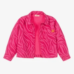Girls Pink Cotton Animal Print Jacket