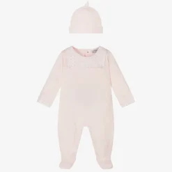 Girls Pink Cotton Babygrow & Hat Set