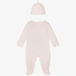 Girls Pink Cotton Babygrow & Hat Set