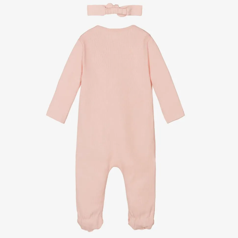 Girls Pink Cotton Babysuit Set