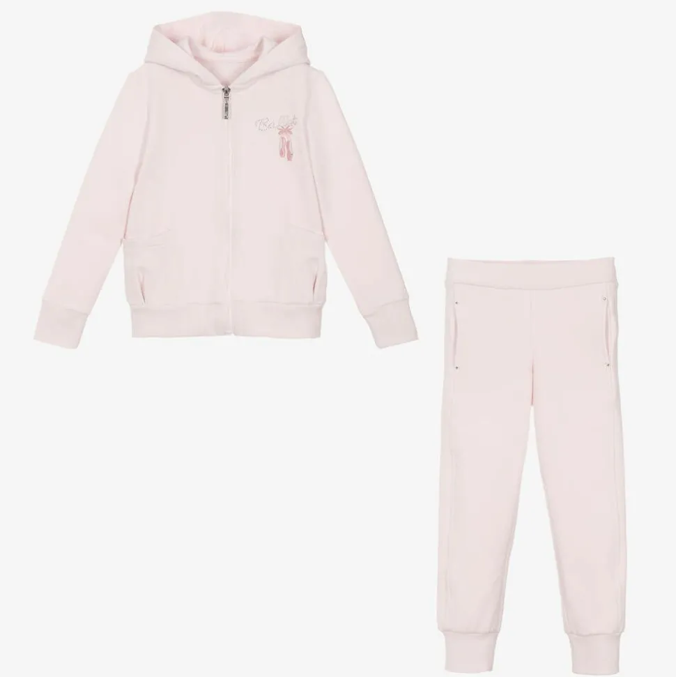 Girls Pink Cotton Ballet Shoes Tracksuit