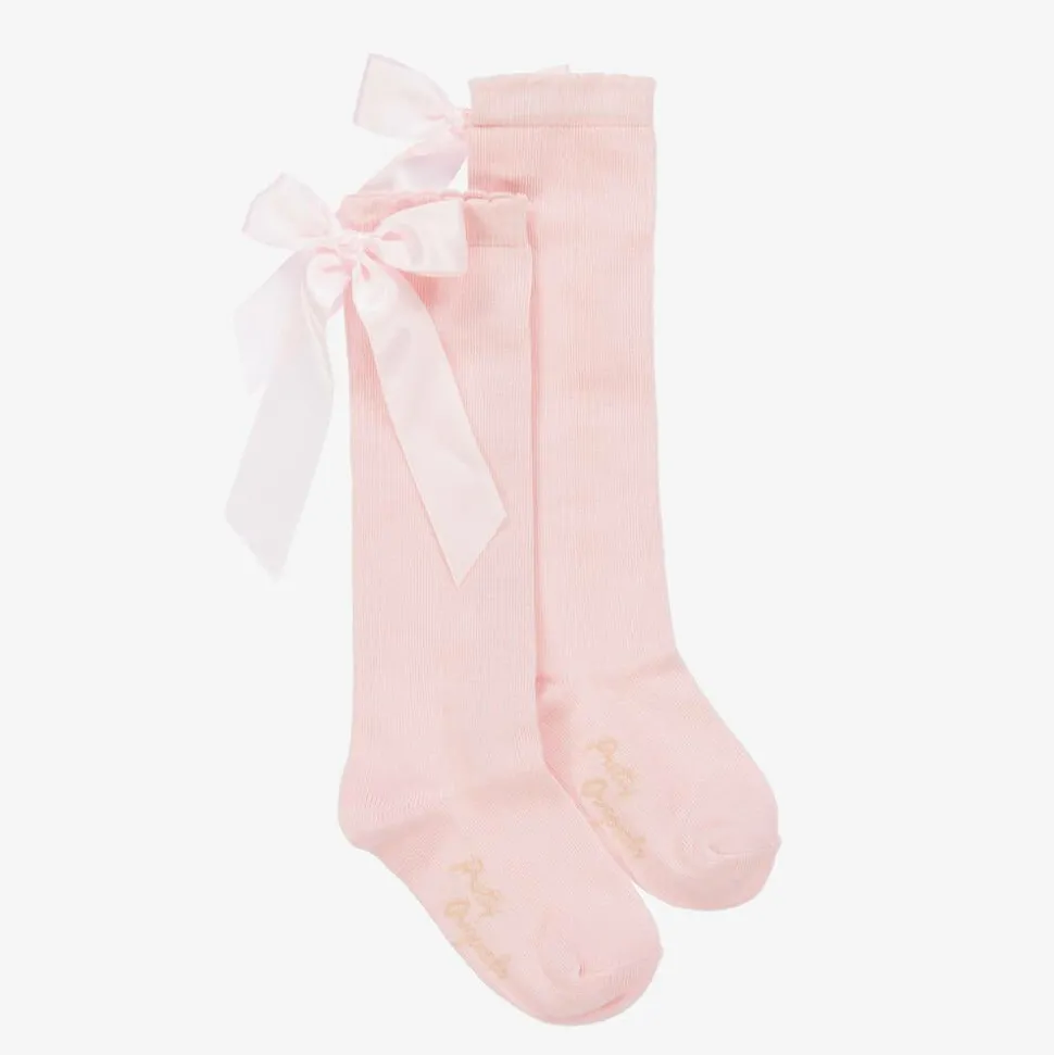 Girls Pink Cotton Bow Socks