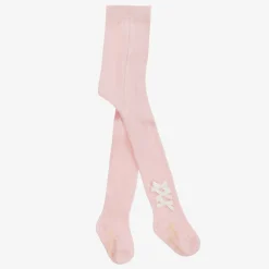 Girls Pink Cotton Bow Tights