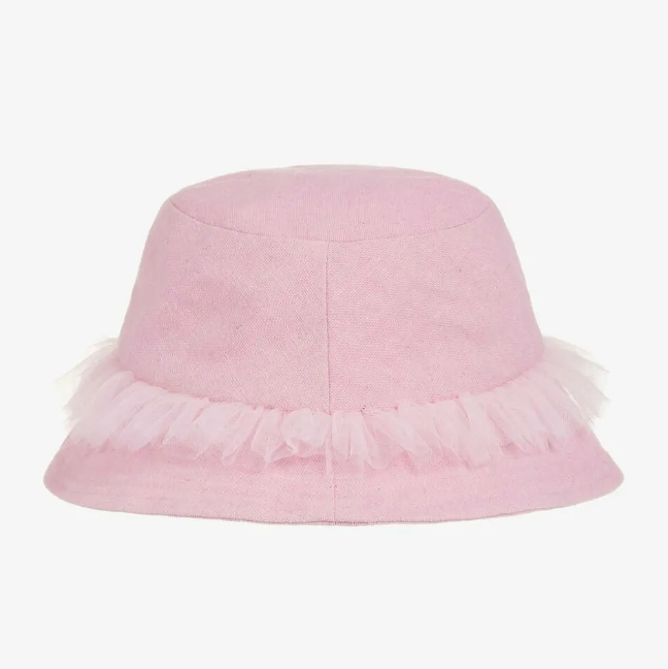 Girls Pink Cotton Canvas Rainbow Bucket Hat