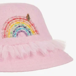Girls Pink Cotton Canvas Rainbow Bucket Hat