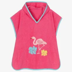Girls Pink Cotton Flamingo Poncho Towel
