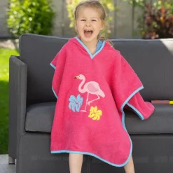 Girls Pink Cotton Flamingo Poncho Towel
