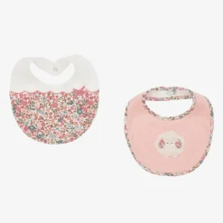 Girls Pink Cotton Floral Sheep Bibs (2 Pack)