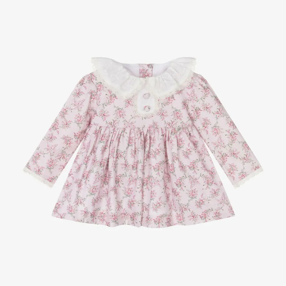 Girls Pink Cotton Floral Dress