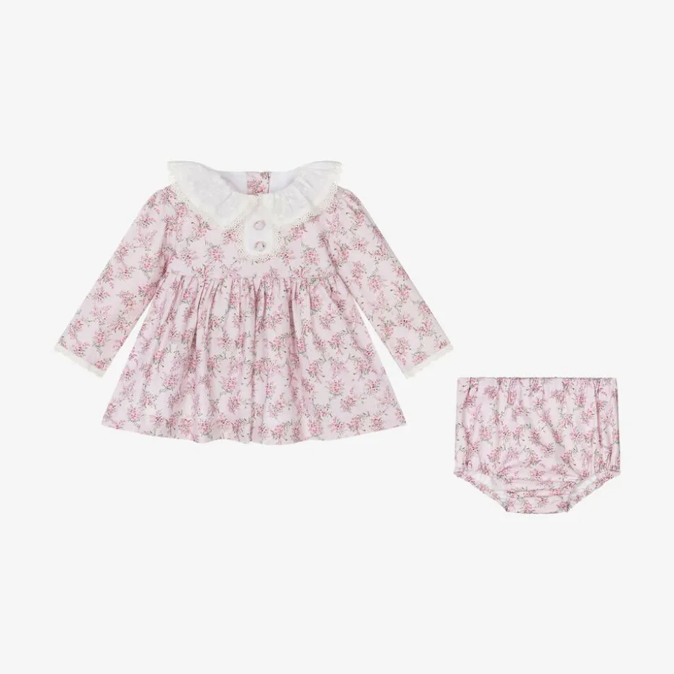 Girls Pink Cotton Floral Dress