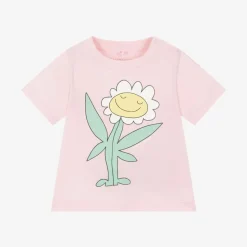 Girls Pink Cotton Flower T-Shirt