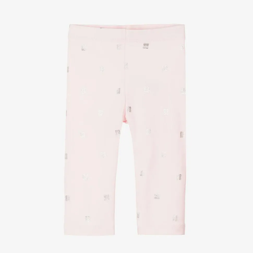 Girls Pink Cotton 4G Logo Leggings