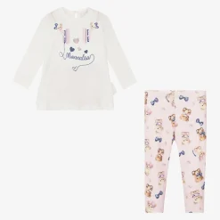 Girls Pink Cotton Headphones Leggings Set