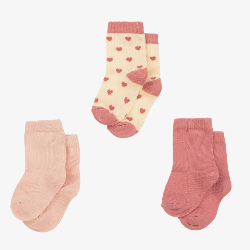 Girls Pink Cotton Heart Socks (3 Pack)