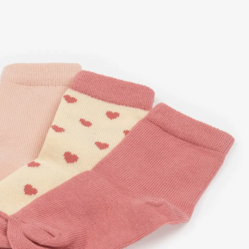 Girls Pink Cotton Heart Socks (3 Pack)