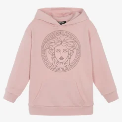 Girls Pink Cotton Medusa Logo Hoodie
