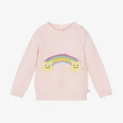 Girls Pink Cotton Rainbow Sweater