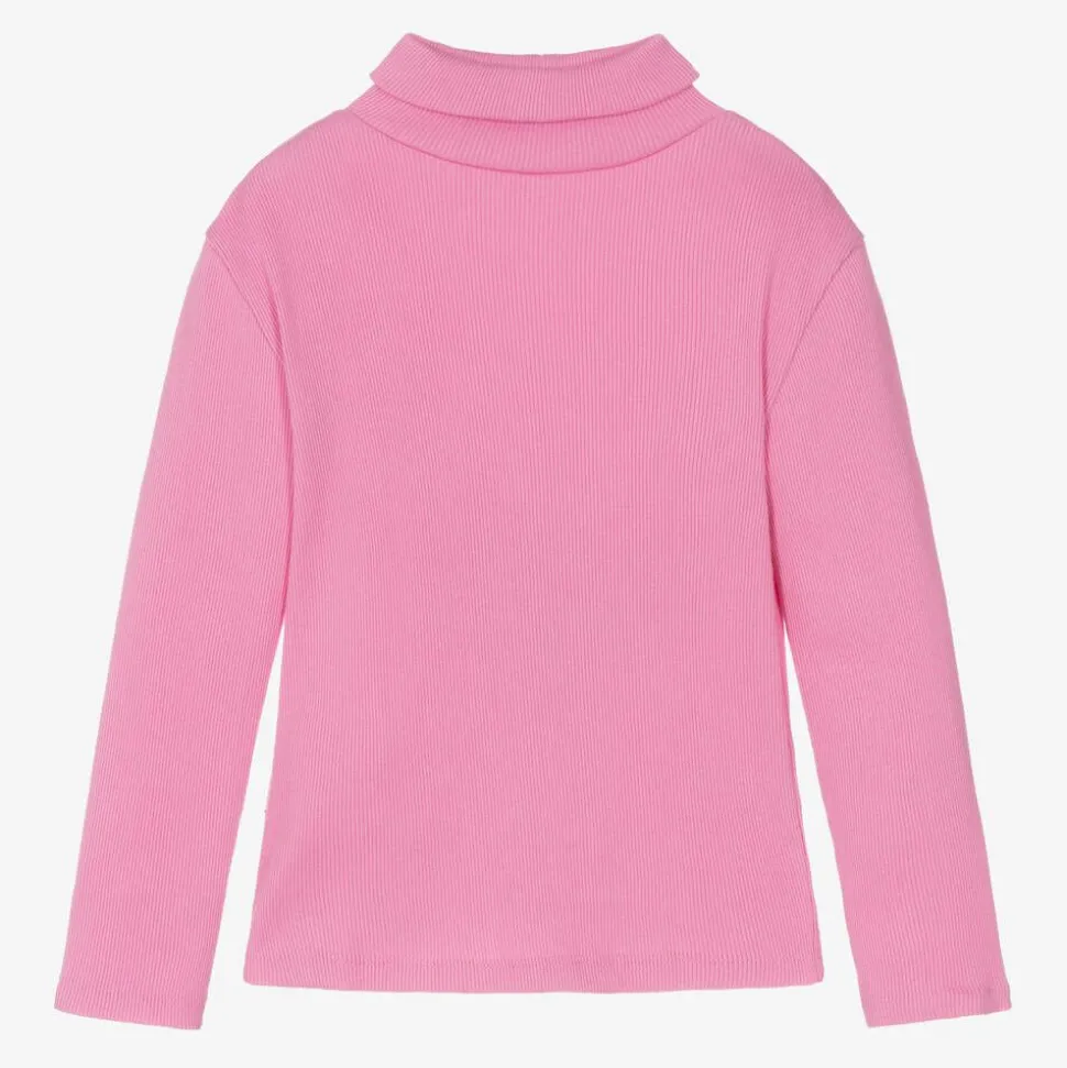 Girls Pink Cotton Roll Neck Top