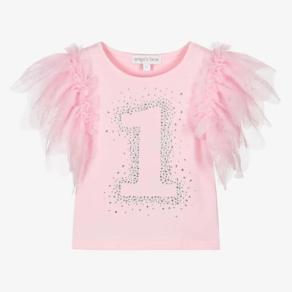 Girls Pink Cotton 1st Birthday T-Shirt