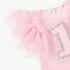 Girls Pink Cotton 1st Birthday T-Shirt