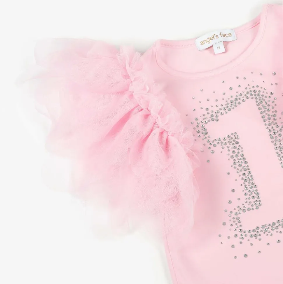 Girls Pink Cotton 1st Birthday T-Shirt