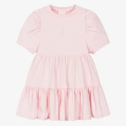 Girls Pink Cotton Tiered Dress