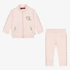 Girls Pink Cotton Tracksuit