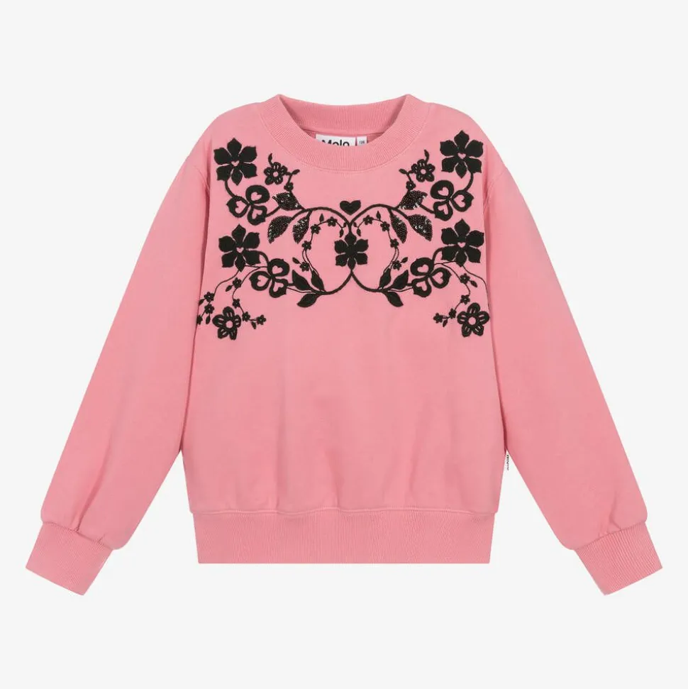 Girls Pink Embroidered Cotton Sweatshirt