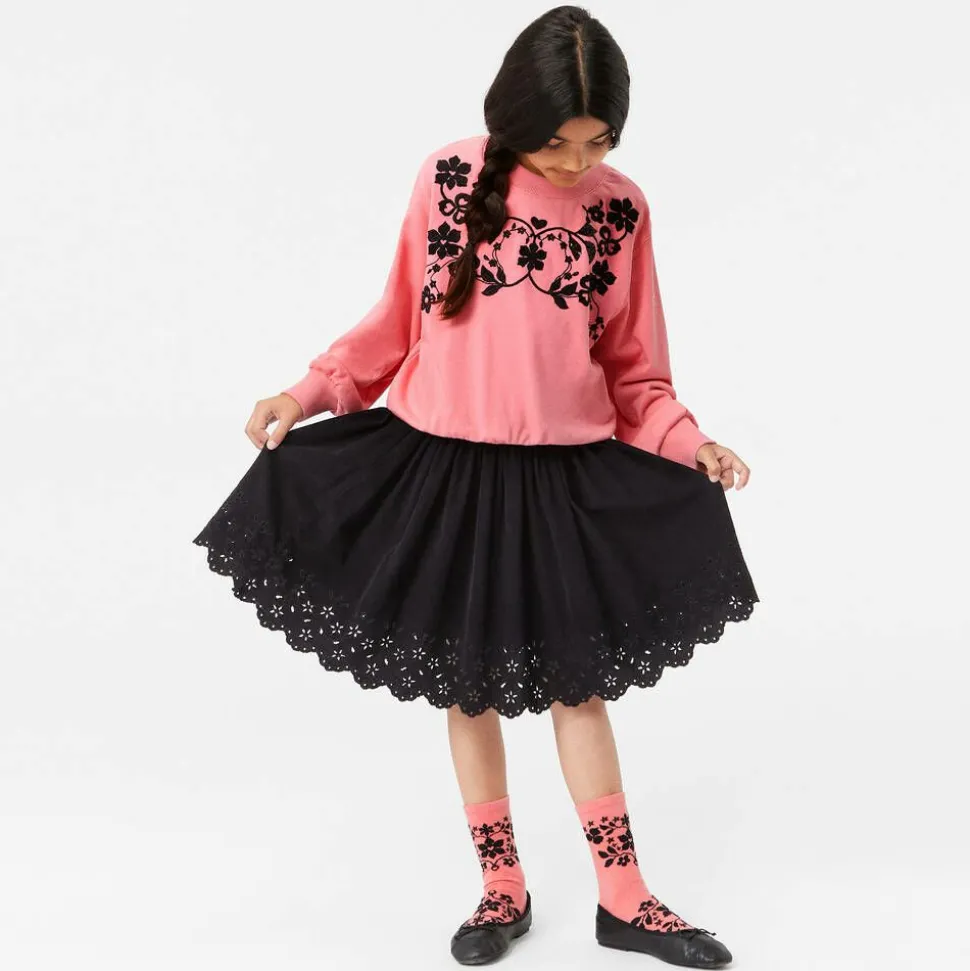 Girls Pink Embroidered Cotton Sweatshirt