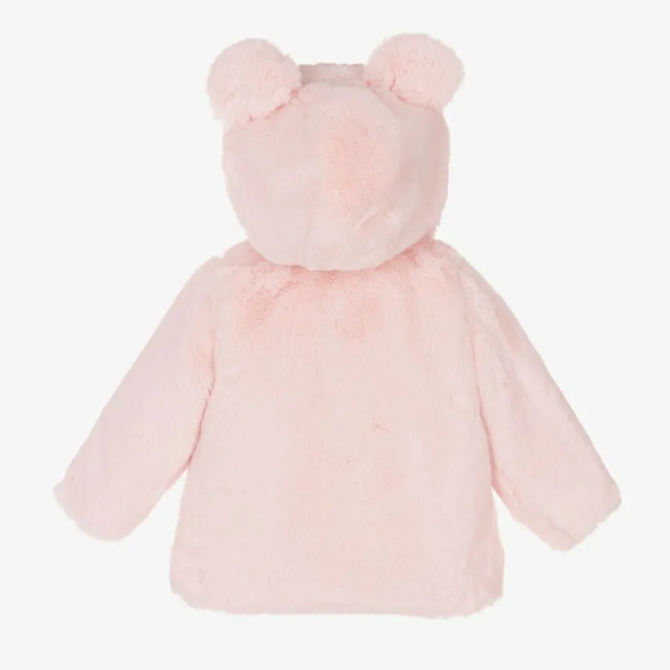 Girls Pink Faux Fur Hooded Coat