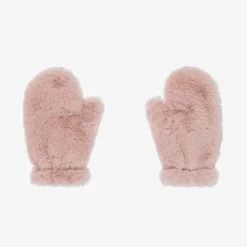 Girls Pink Faux Fur Mittens