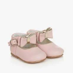 Girls Pink Faux Leather Bow Shoes