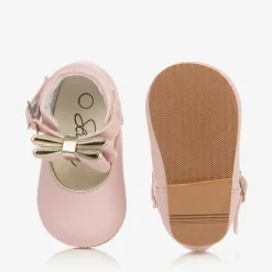 Girls Pink Faux Leather Bow Shoes