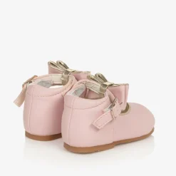 Girls Pink Faux Leather Bow Shoes