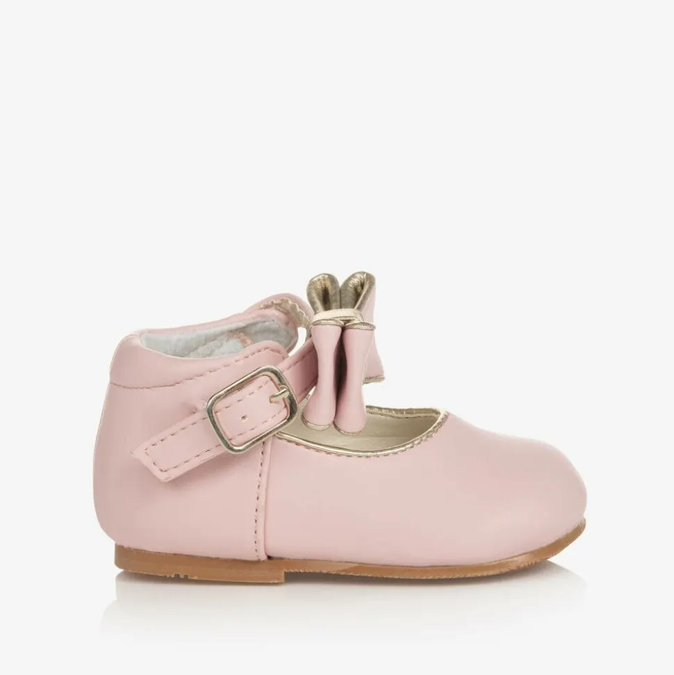 Girls Pink Faux Leather Bow Shoes