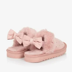 Girls Pink Faux Suede Sparkle Slippers