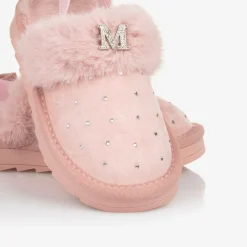Girls Pink Faux Suede Sparkle Slippers