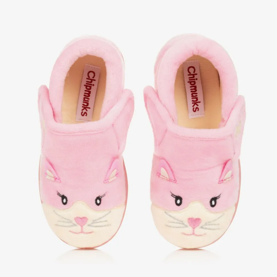Girls Pink Fleece Cat Slippers