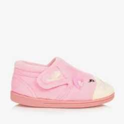 Girls Pink Fleece Cat Slippers