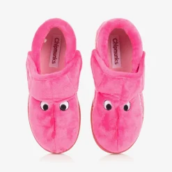 Girls Pink Fleece Dinosaur Slippers