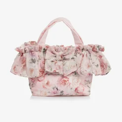 Girls Pink Floral Chiffon Handbag (27cm)