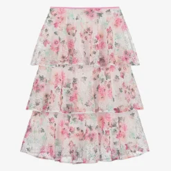 Girls Pink Floral Lace Beach Skirt (UV50)