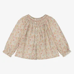 Girls Pink Floral Print Cotton Blouse
