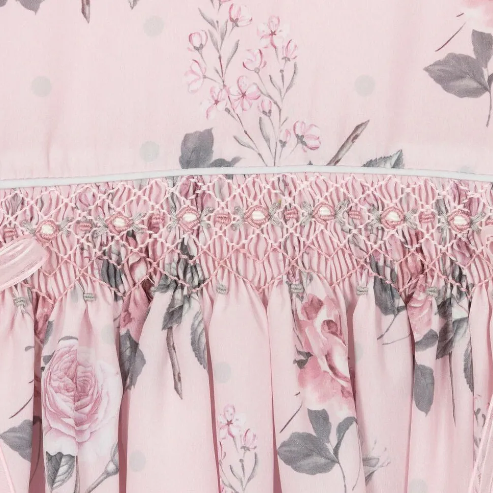 Girls Pink Floral Smocked Dress Set